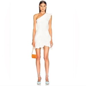 NWT Cinq A Sept Ivory Soliel Dress Size 4 Ruffle Obe Shoulder